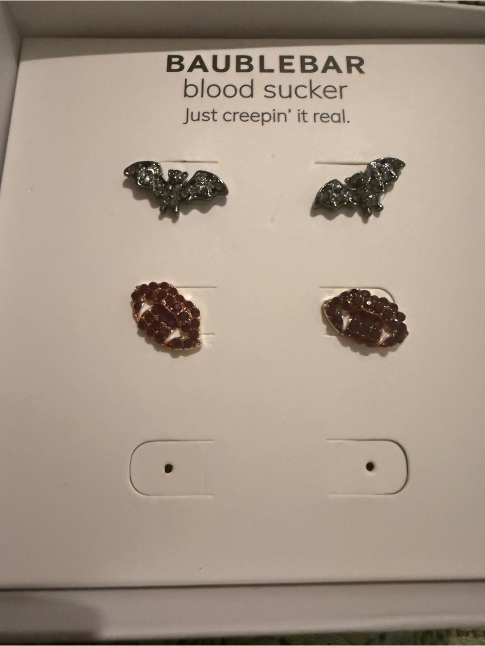 NWT BaubleBar Blood Sucker Bat & Vampire Lips Stud Earrings
